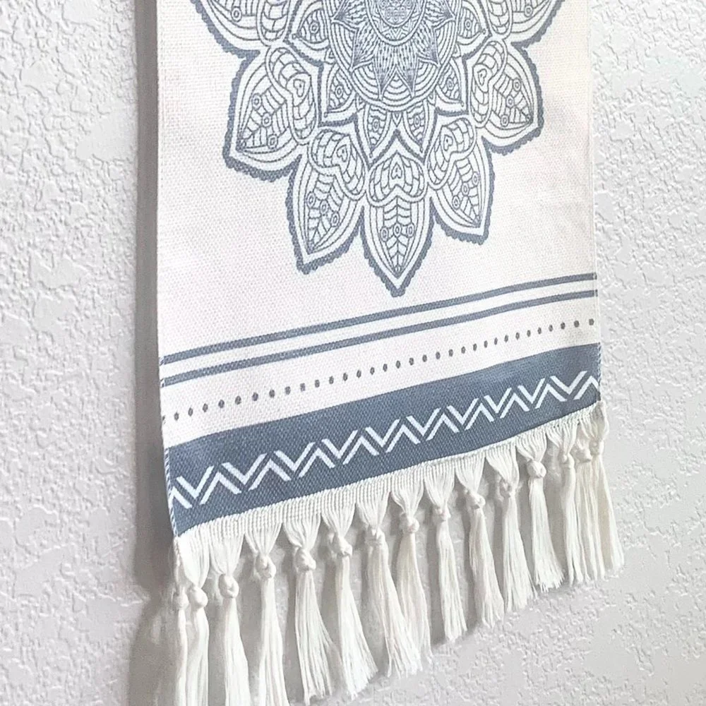 Set/2 Gray Beige Boho Mandala Aztec Ethnic Print Tapestry Wall Hangings w/ Hooks